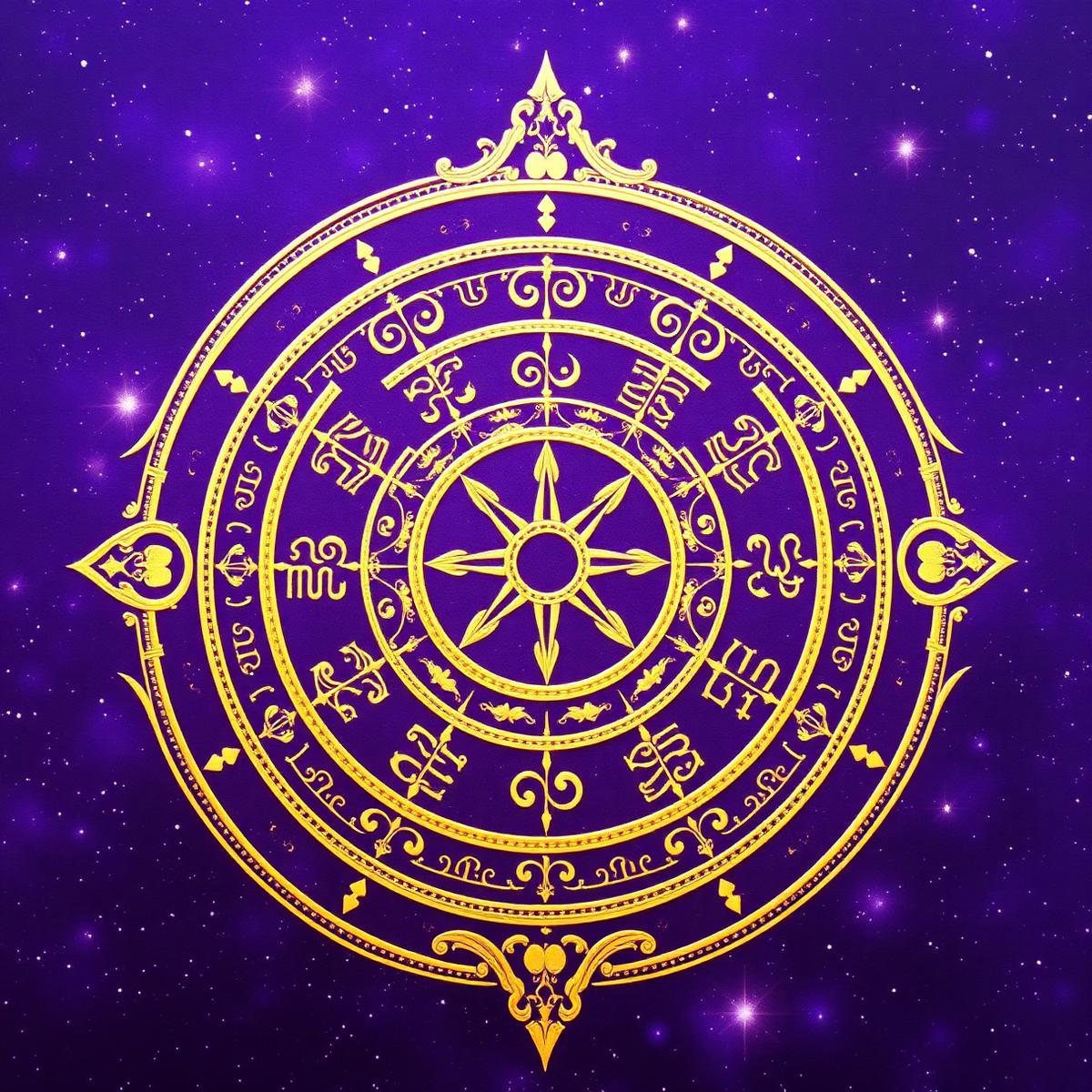 Ornate golden zodiac wheel